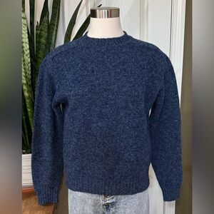 Vintage Lands’ End Shetland Wool Blue Marled‎ Crewneck Sweater L